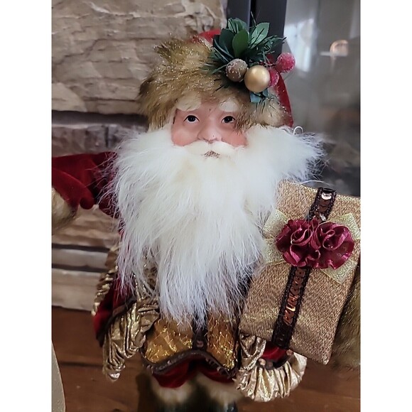 Victorian Christmas Santa Mantel Table Top Figurine 19”Fur Trim Elegant Velvet - Picture 2 of 16
